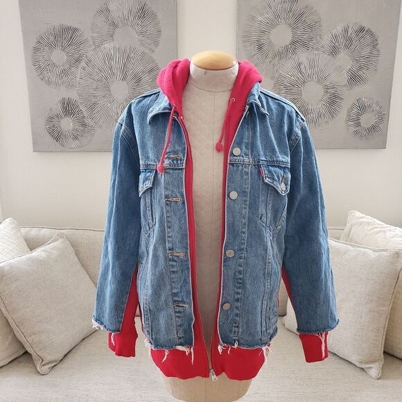 Levi's Ex-Boyfriend Hybrid Hooded Trucker Jacket sz Med - Picture 4 of 15